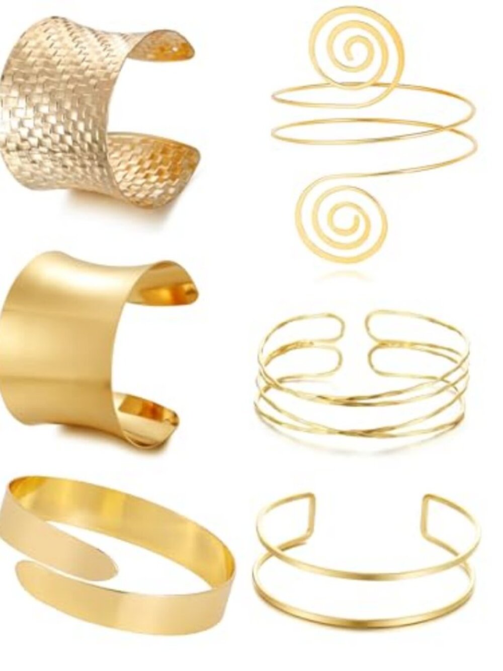 6pc Gold Plated Arm Cuff Bracelet Set Open Adjustable Minimalist Stackable
